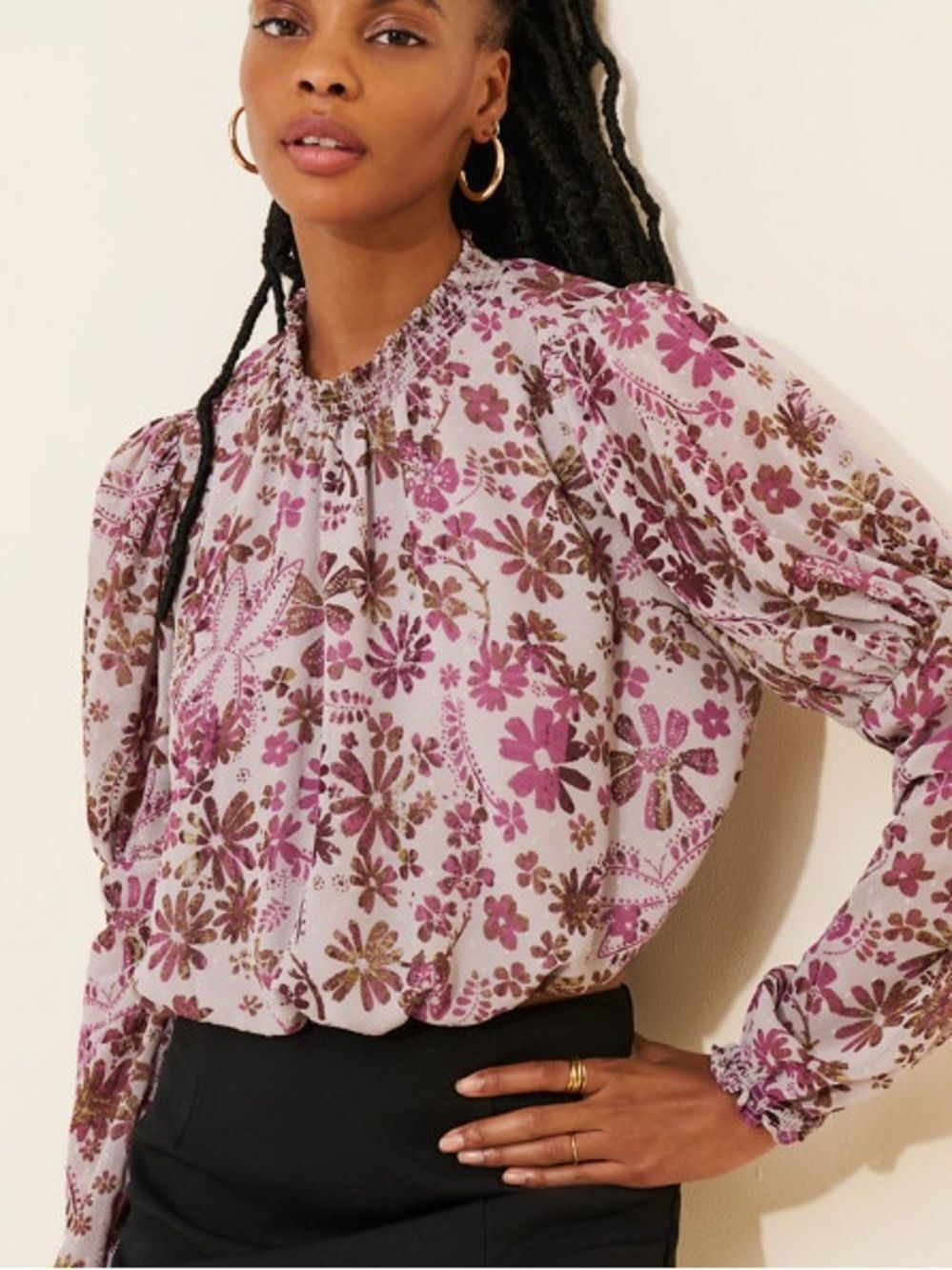 Free People Clarissa  Lilac Floral Long-sleeve Blouse NWOT Summer Reversible  S